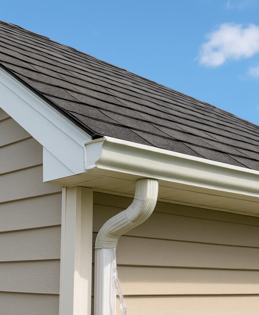 Clean house roof with clear gutters in Melbourne under sunny sky