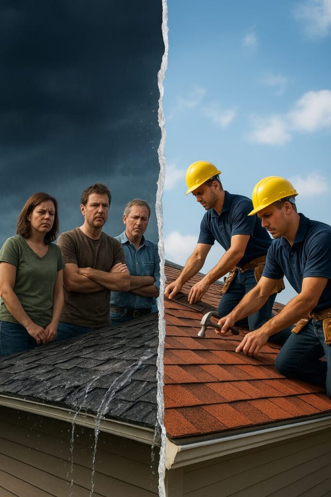 Professional team of YSM working to fix gutter and roof.